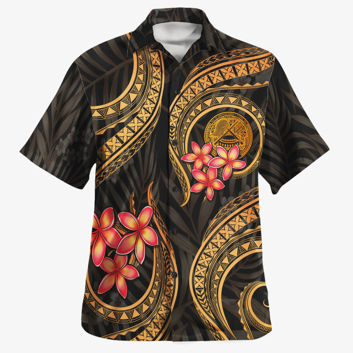American Samoa Hawaiian Shirt Polynesian Gold Plumeria
