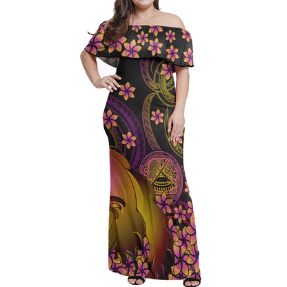American Samoa Polynesian Pattern Combo Dress And Shirt Plumeria In Wave
