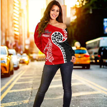 New Zealand Off Shoulder Sweatshirt Aotearoa Maori Waitangi Day