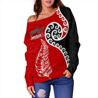 New Zealand Off Shoulder Sweatshirt Aotearoa Maori Waitangi Day
