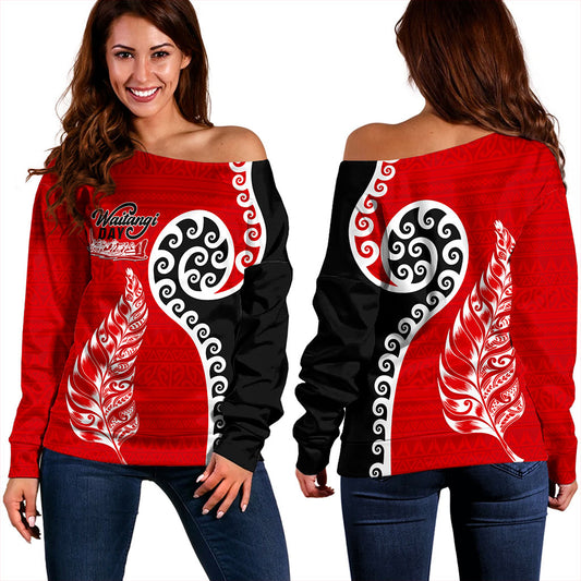 New Zealand Off Shoulder Sweatshirt Aotearoa Maori Waitangi Day
