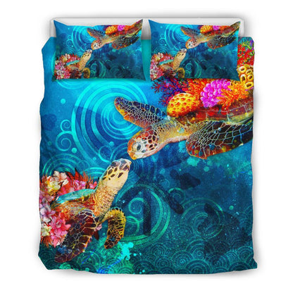 Polynesian Kanaka Maoli (Hawaiian) Bedding Set - Turtle Hawaii Map