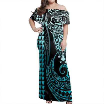 Austral Islands Combo Dress And Shirt Kakau Style Turquoise
