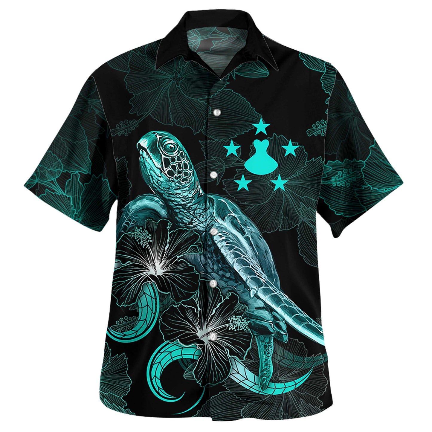 Austral Islands Combo Dress And Shirt - Austral Islands Coat Of Arms With Turtle Blooming Hibiscus Turquoise