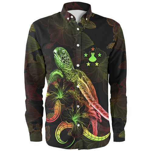 Austral Islands Long Sleeve Shirt Sea Turtle With Blooming Hibiscus Flowers Reggae