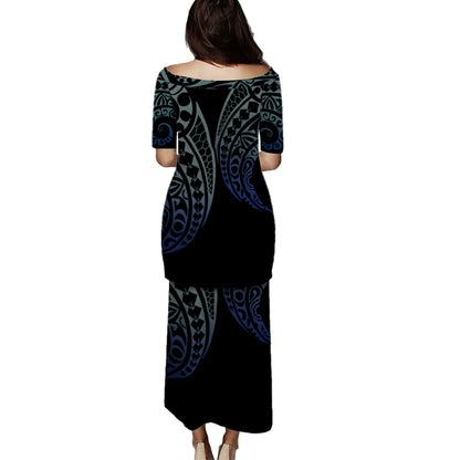 Northern Mariana Islands Combo Puletasi And Shirt Kakau Style Gradient Blue