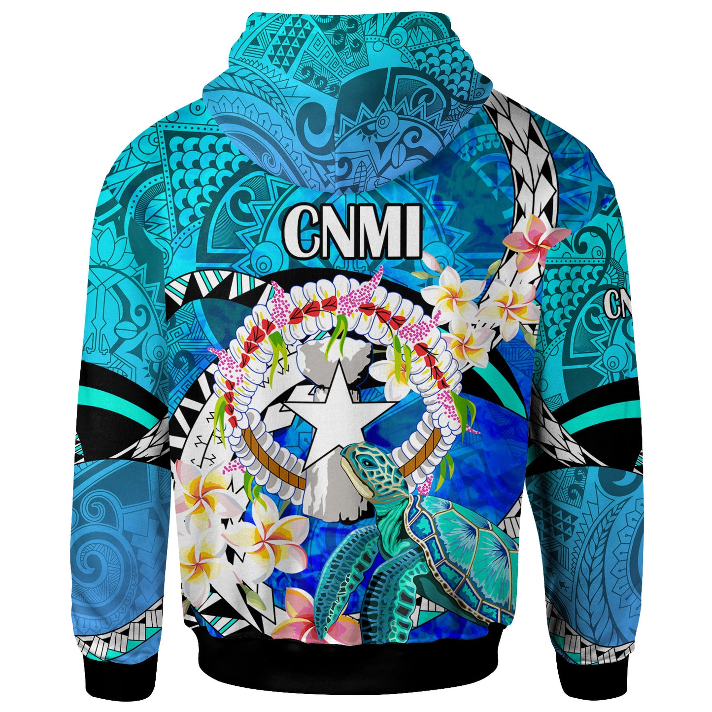 Northern Mariana Islands Hoodie - CNMI Polynesian Culture with Turtle and Plumeria Hoodie (Custom)