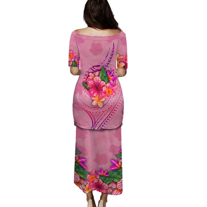 Tonga Combo Puletasi And Shirt Floral With Seal Pink