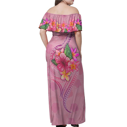Guam Combo Off Shoulder Long Dress And Shirt Floral With Seal Pink