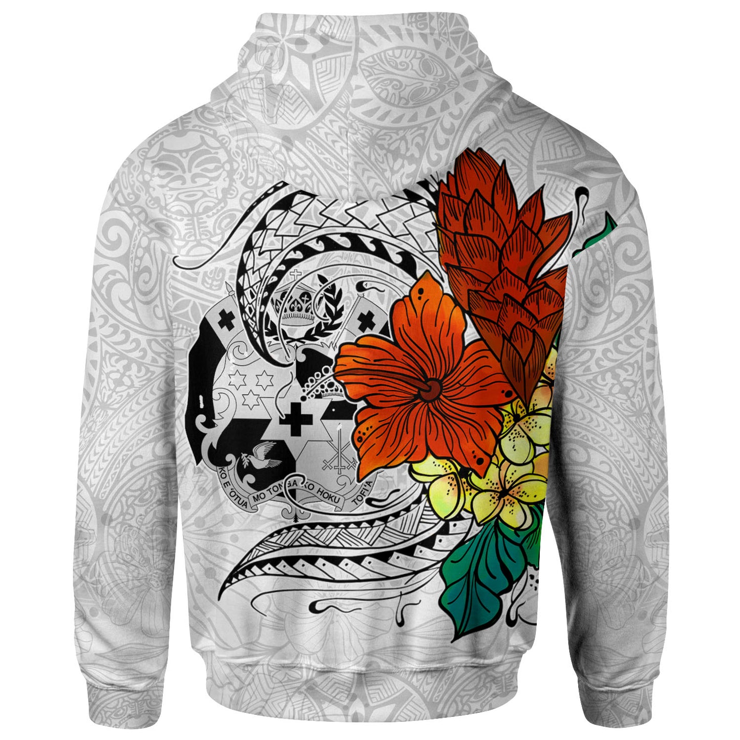 Tonga Hoodie - Tropical Flowers White Patterns Style