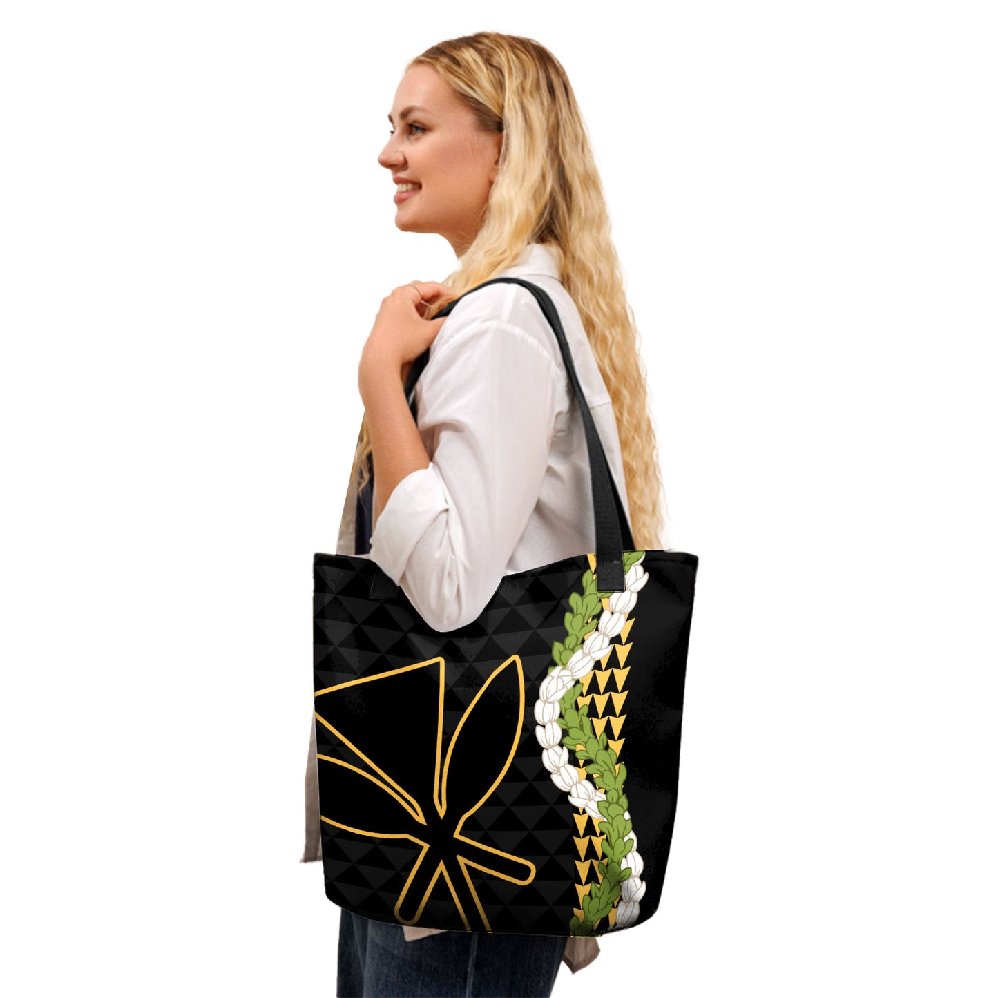 Hawaii Tote Bag Kanaka Maoli Puakenikeni Maile Flower Lei