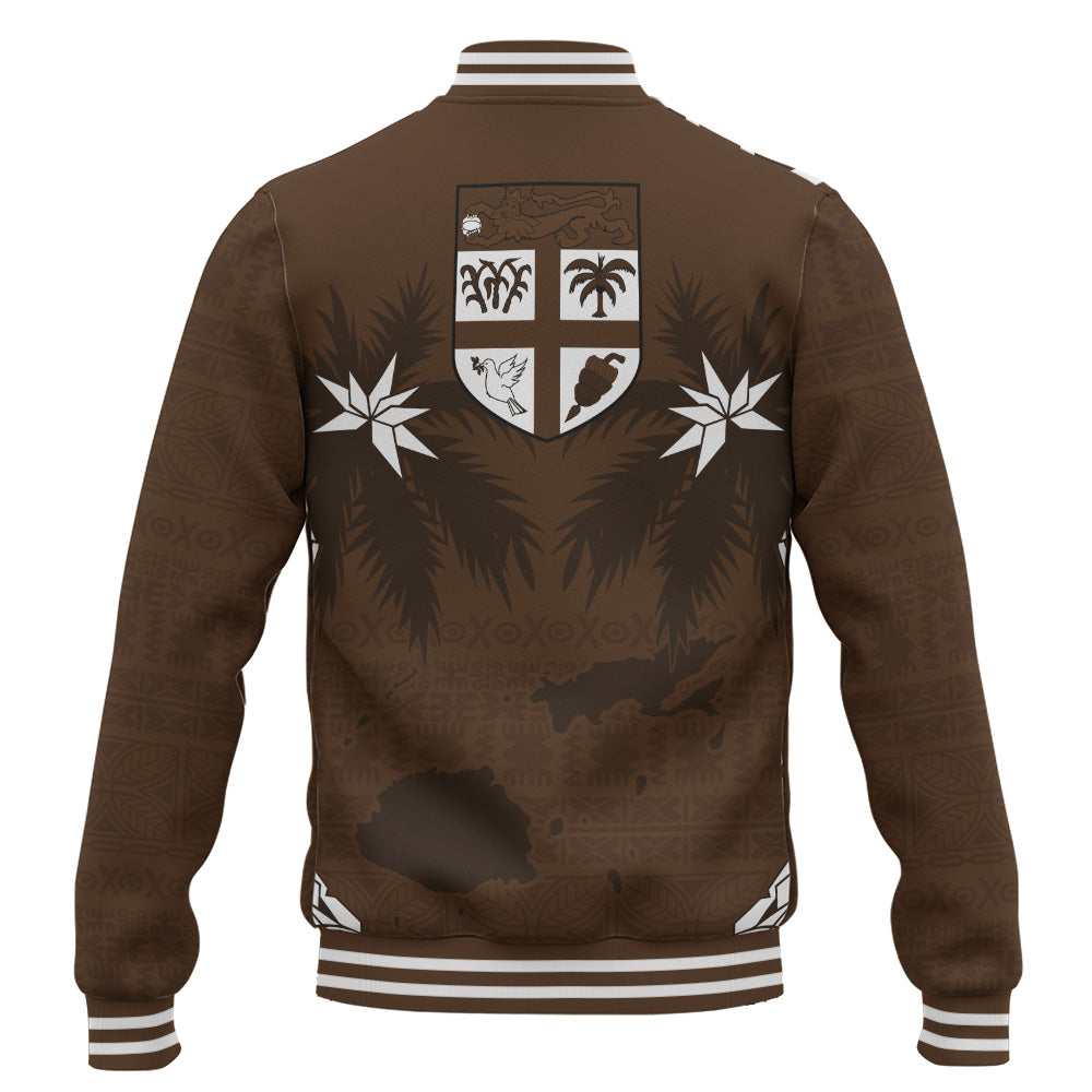 Fiji Baseball Jacket Coat Of Arms Flag Islands Brown Tapa Style