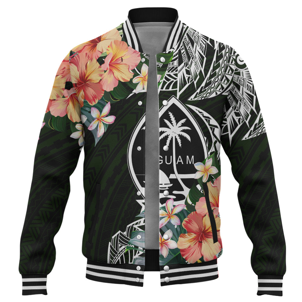 Guam Baseball Jacket Tribal Tropical Leaves