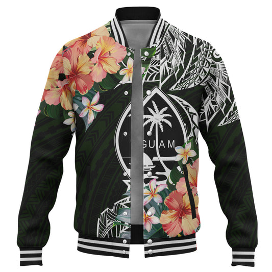 Guam Baseball Jacket Tribal Tropical Leaves