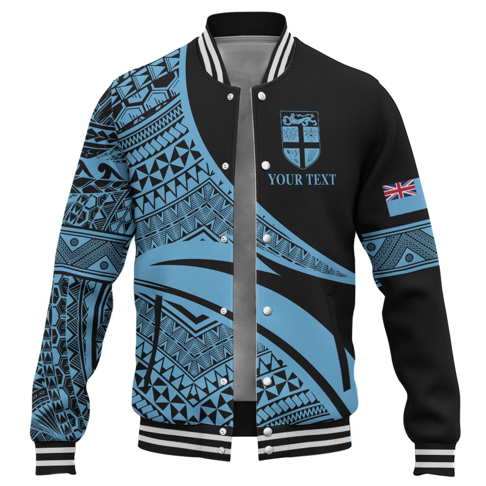 Fiji Baseball Jacket Coat Of Arms Flag Masi Tapa Tribal Style