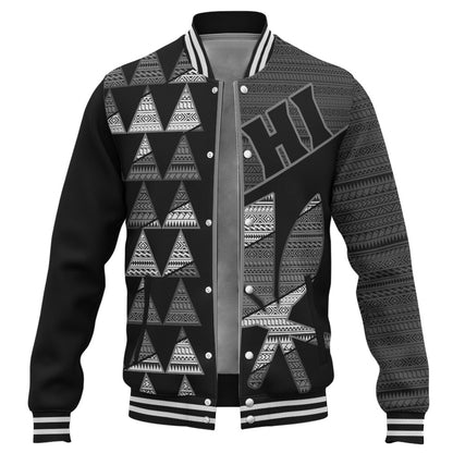 Hawaii Baseball Jacket HI Spear Monochrome Tribal Pattern