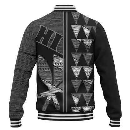 Hawaii Baseball Jacket HI Spear Monochrome Tribal Pattern
