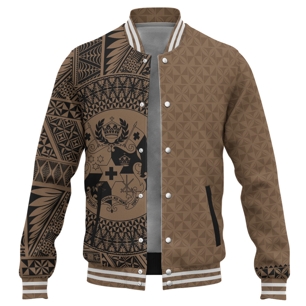 Tonga Baseball Jacket Coat Of Arms Ngatu Tapa Heritage Style