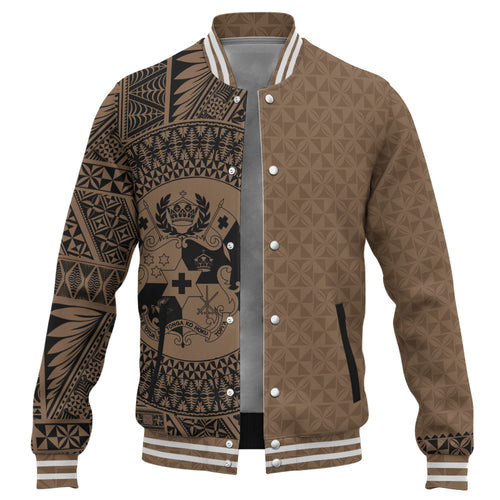 Tonga Baseball Jacket Coat Of Arms Ngatu Tapa Heritage Style