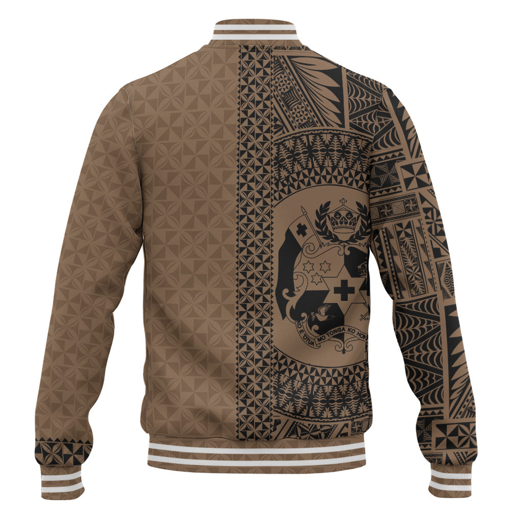 Tonga Baseball Jacket Coat Of Arms Ngatu Tapa Heritage Style
