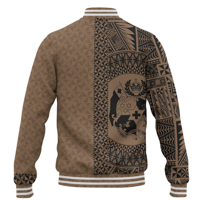 Tonga Baseball Jacket Coat Of Arms Ngatu Tapa Heritage Style