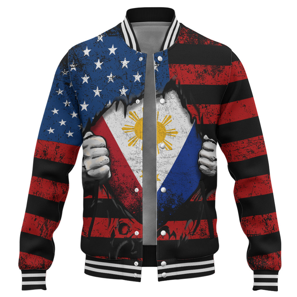 Philippines Filipinos Baseball Jacket Heart American Soul