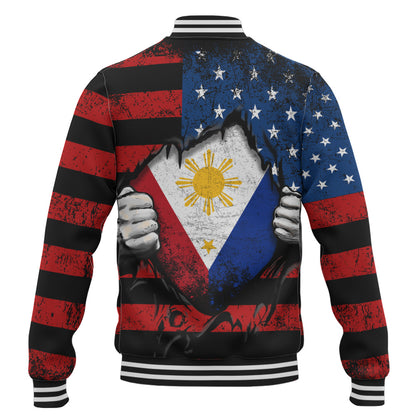 Philippines Filipinos Baseball Jacket Heart American Soul
