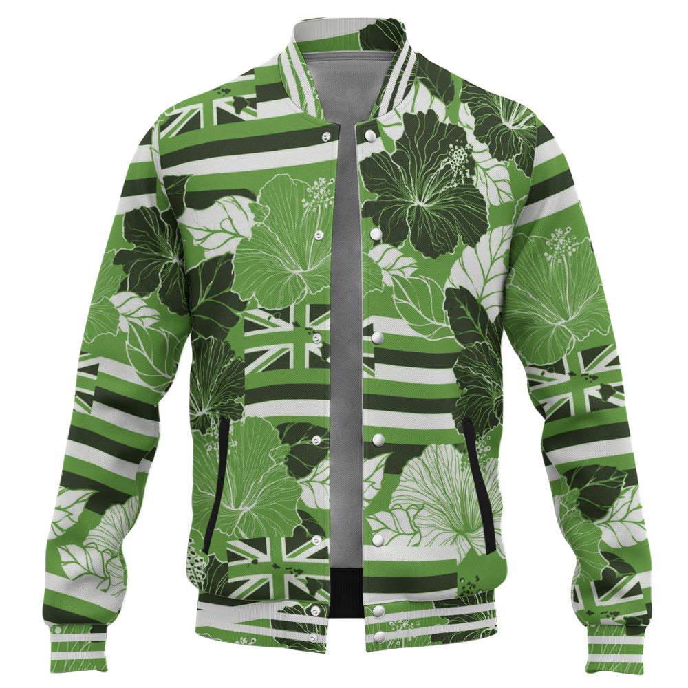 Hawaii Baseball Jacket Hibiscus Flag Map Island Pride