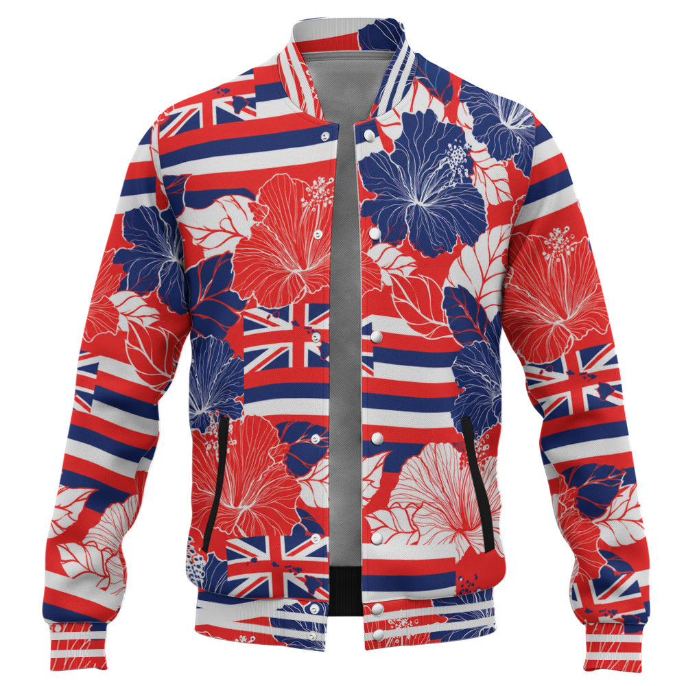 Hawaii Baseball Jacket Hibiscus Flag Map Island Pride