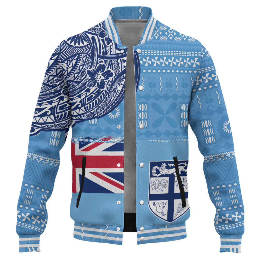 Fiji Baseball Jacket Ocean Blue Tribal Shield Pride