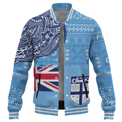 Fiji Baseball Jacket Ocean Blue Tribal Shield Pride