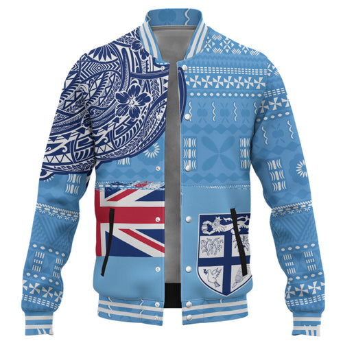 Fiji Baseball Jacket Ocean Blue Tribal Shield Pride