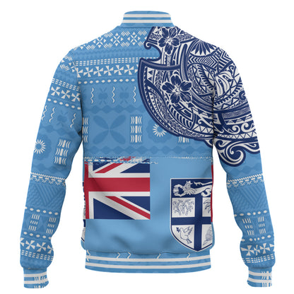 Fiji Baseball Jacket Ocean Blue Tribal Shield Pride