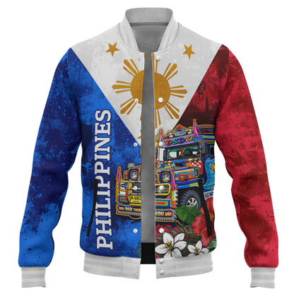 Philippines Filipinos Baseball Jacket Custom Jeepney Flag Tropical Floral