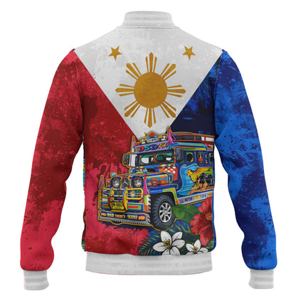 Philippines Filipinos Baseball Jacket Custom Jeepney Flag Tropical Floral