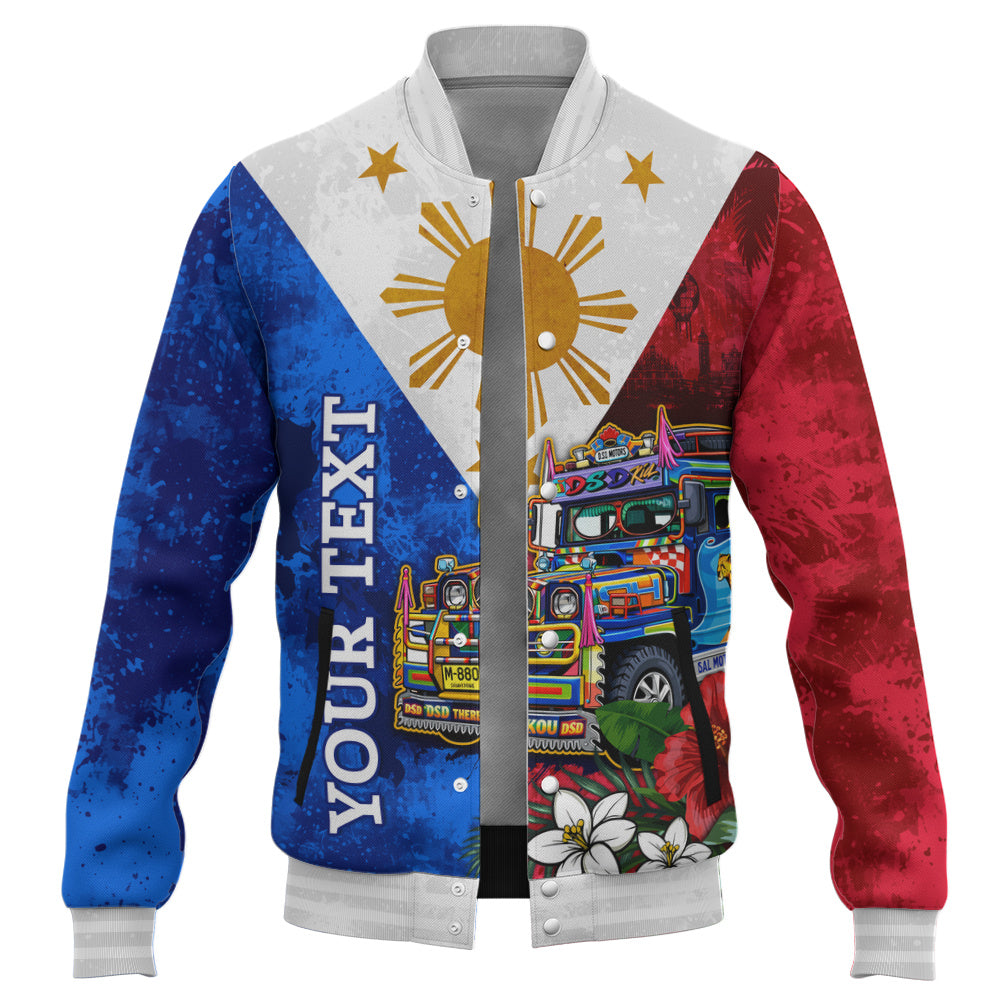 Philippines Filipinos Baseball Jacket Custom Jeepney Flag Tropical Floral