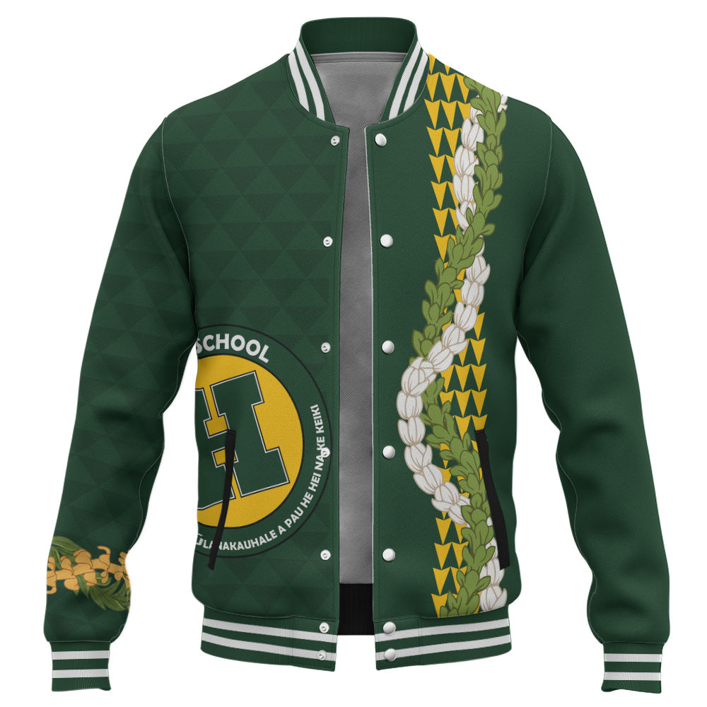 Hana High and Elementary School Baseball Jacket Puakenikeni Maile Flower Lei