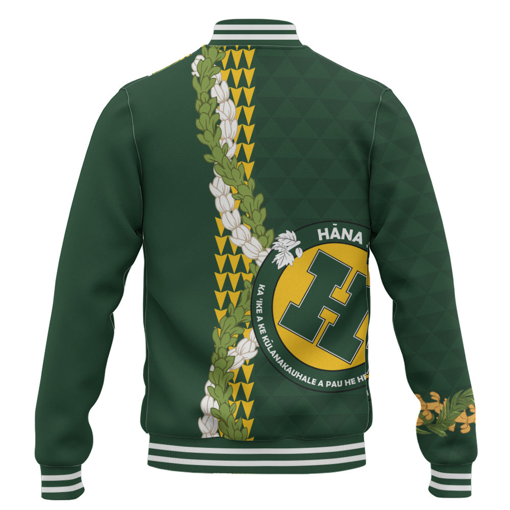 Hana High and Elementary School Baseball Jacket Puakenikeni Maile Flower Lei