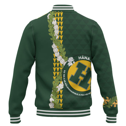 Hana High and Elementary School Baseball Jacket Puakenikeni Maile Flower Lei