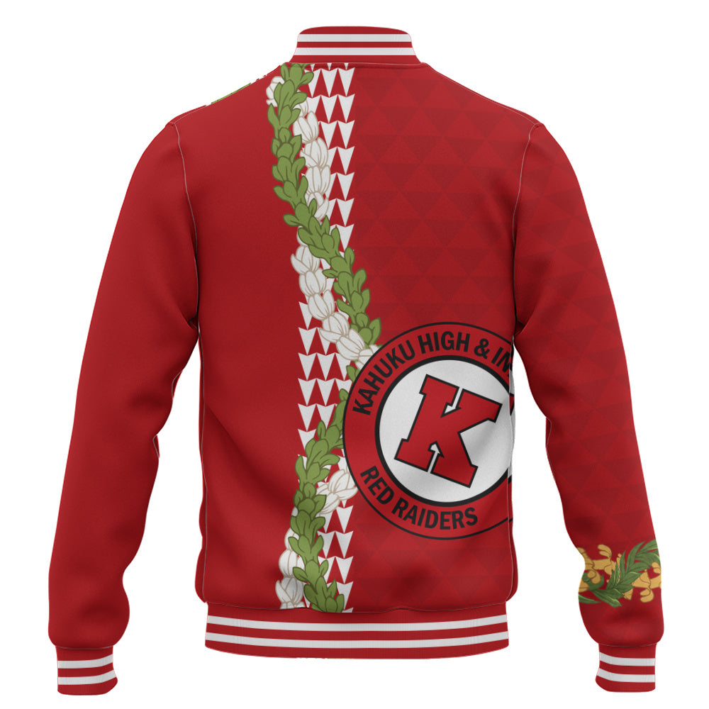 Kahuku High & Intermediate School Baseball Jacket Puakenikeni Maile Flower Lei
