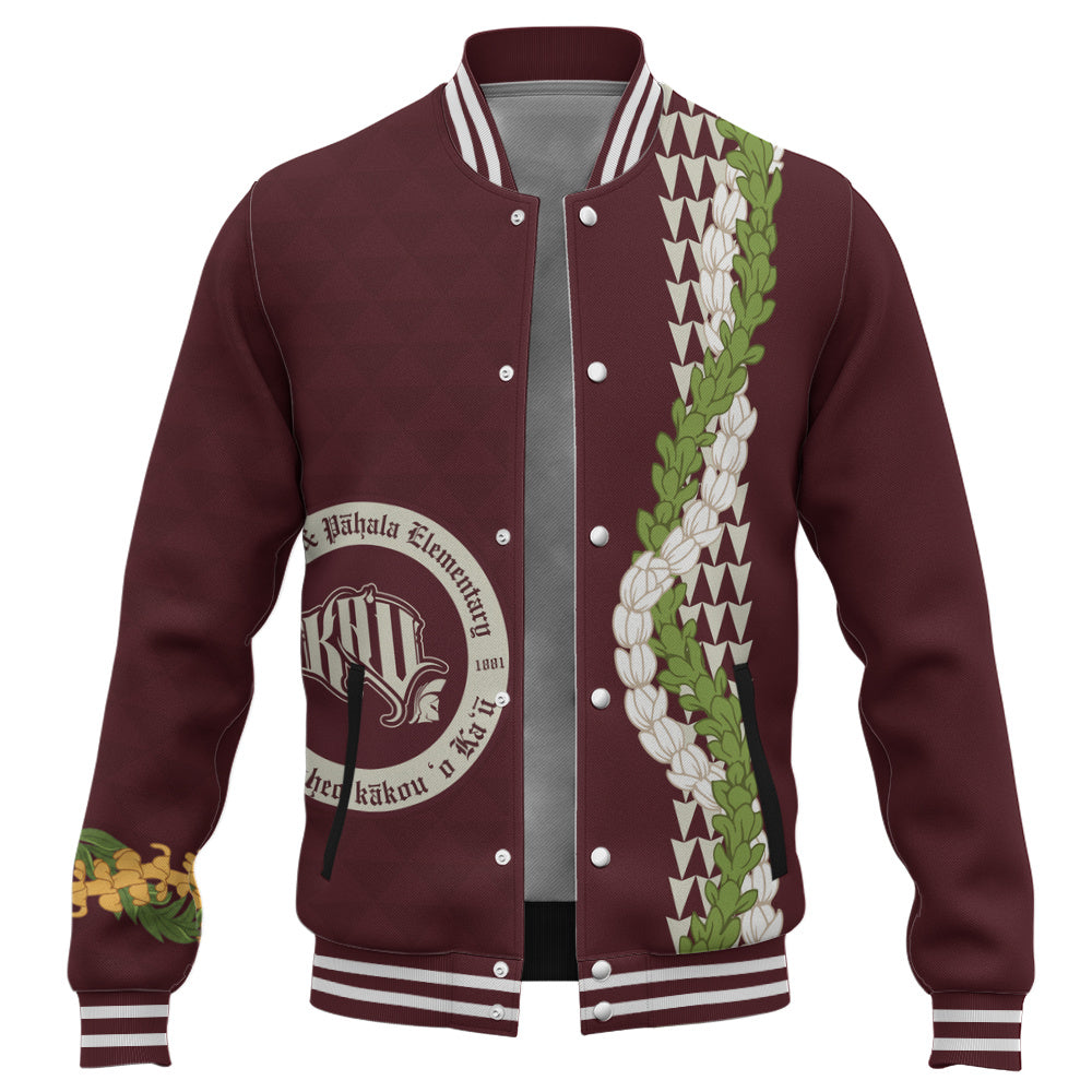 Kaʻū High & Pāhala Elementary School Baseball Jacket Puakenikeni Maile Flower Lei