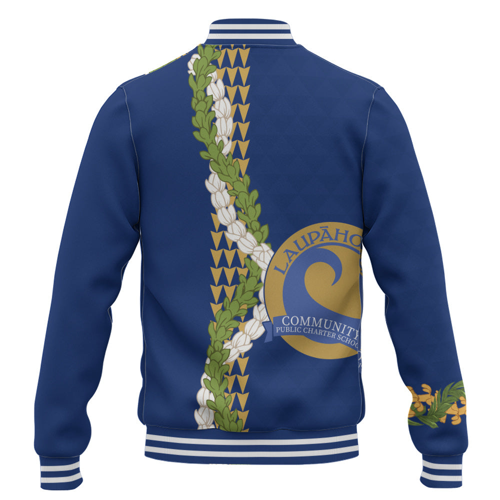 Laupāhoehoe Community Public Charter School Baseball Jacket Puakenikeni Maile Flower Lei