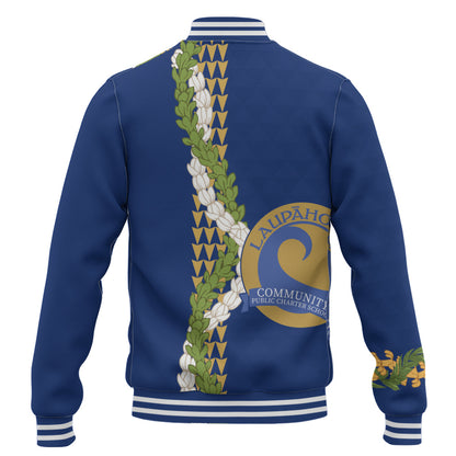 Laupāhoehoe Community Public Charter School Baseball Jacket Puakenikeni Maile Flower Lei
