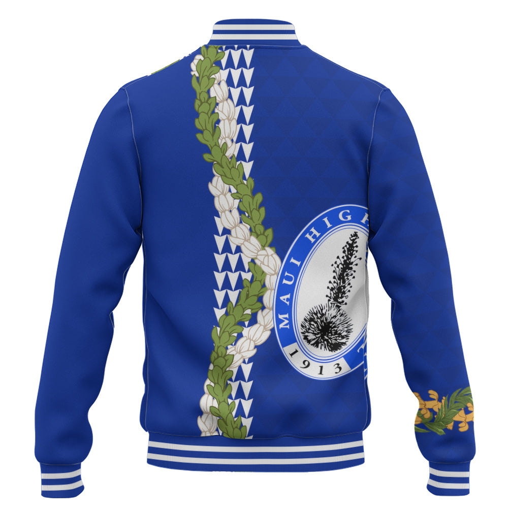 Maui High School Baseball Jacket Puakenikeni Maile Flower Lei