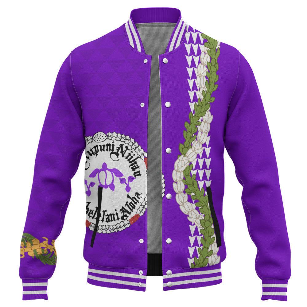 Ni'ihau High and Elementary School Baseball Jacket Puakenikeni Maile Flower Lei