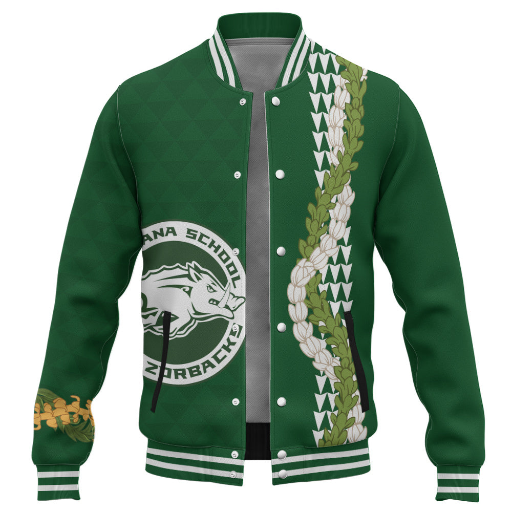Olomana High & Intermediate School Baseball Jacket Puakenikeni Maile Flower Lei