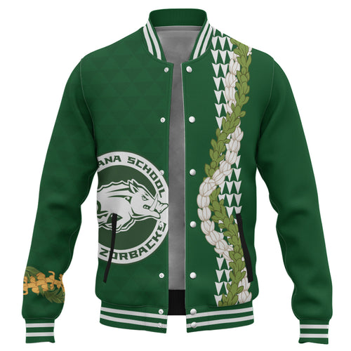 Olomana High & Intermediate School Baseball Jacket Puakenikeni Maile Flower Lei