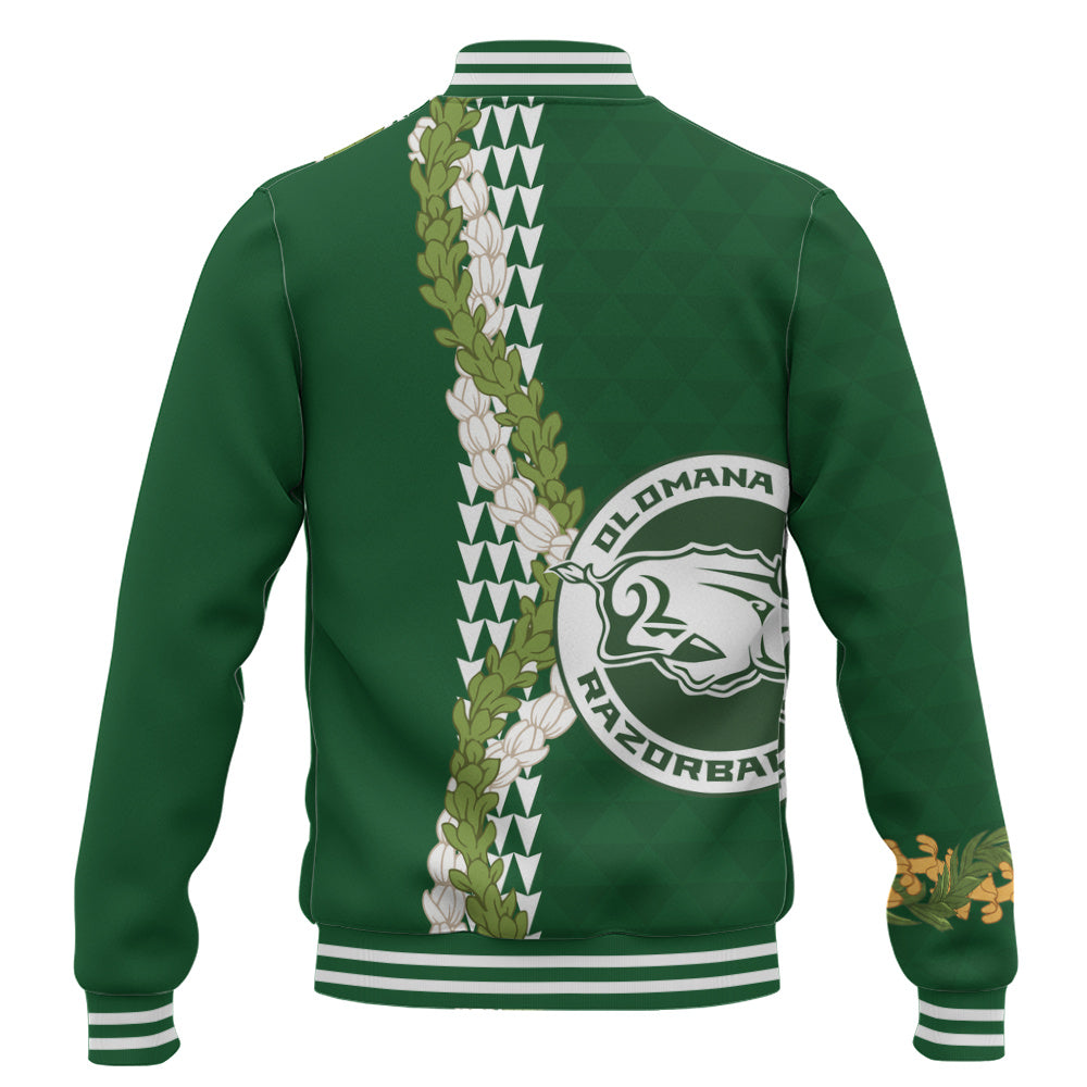 Olomana High & Intermediate School Baseball Jacket Puakenikeni Maile Flower Lei