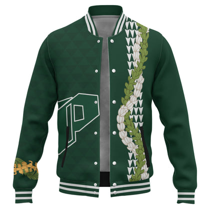 Pahoa High and Intermediate School Baseball Jacket Puakenikeni Maile Flower Lei
