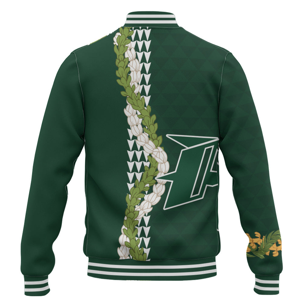Pahoa High and Intermediate School Baseball Jacket Puakenikeni Maile Flower Lei
